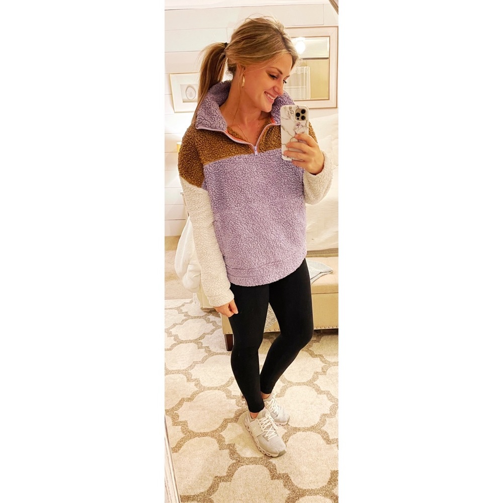 GAP Colorblock Sherpa Quarter-Zip Pullover Sweatshirt 💜